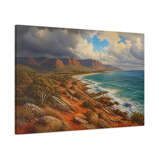 Main Mockup. Coastal Cliffs Seascape shown as canvas print