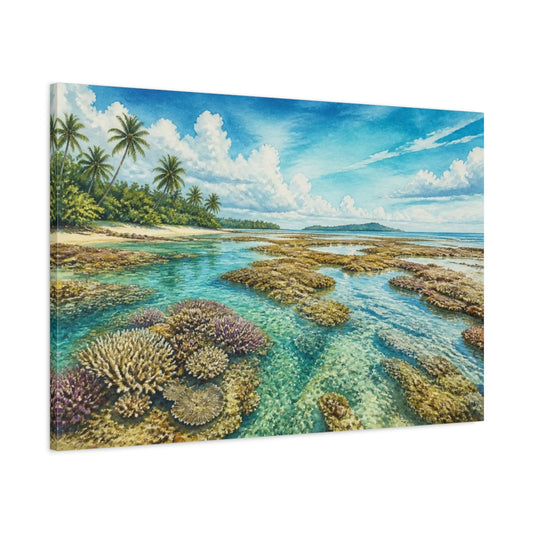 Main Mockup. Coastal Coral Reef Garden shown as canvas print