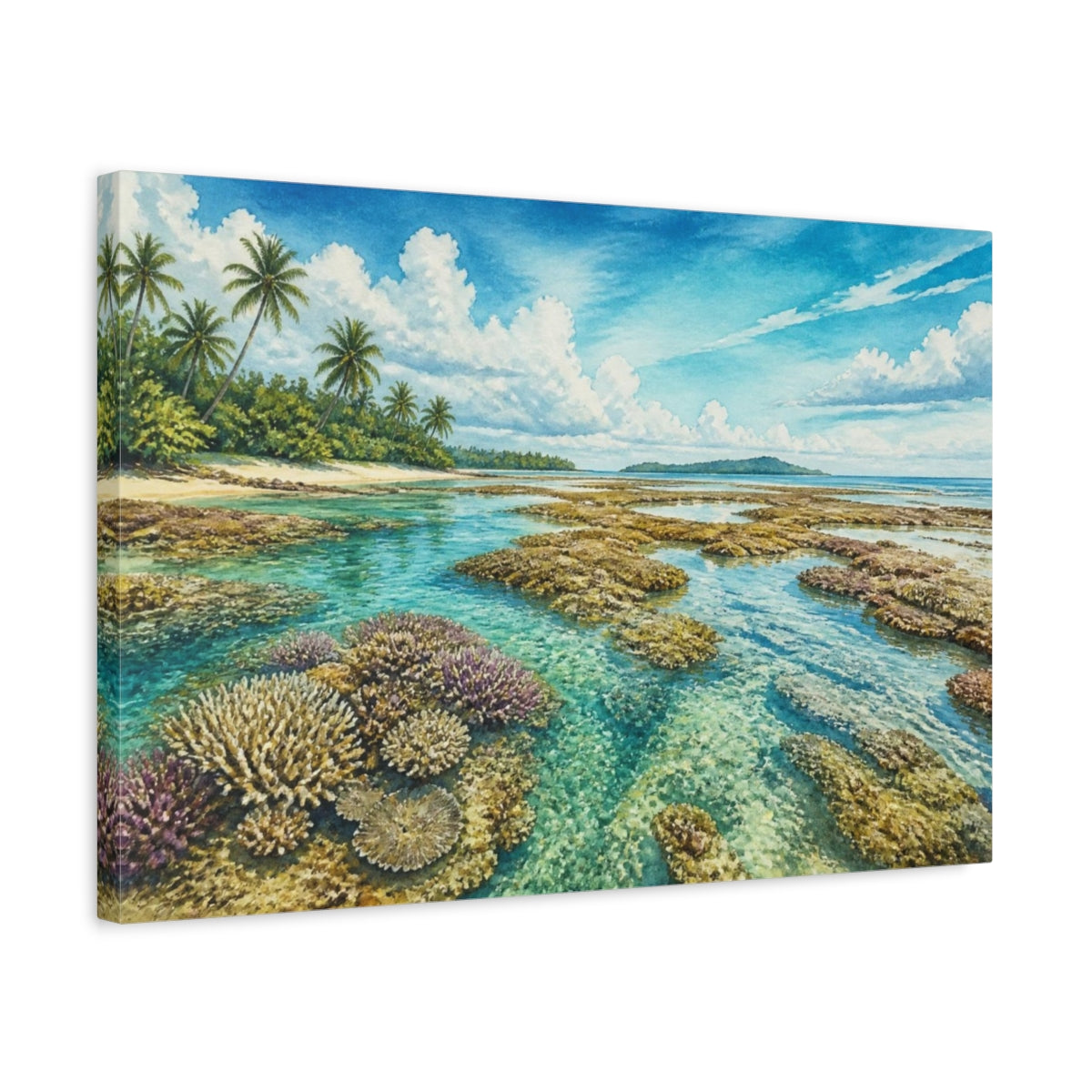 Side Mockup 3. Coastal Coral Reef Garden shown as canvas print