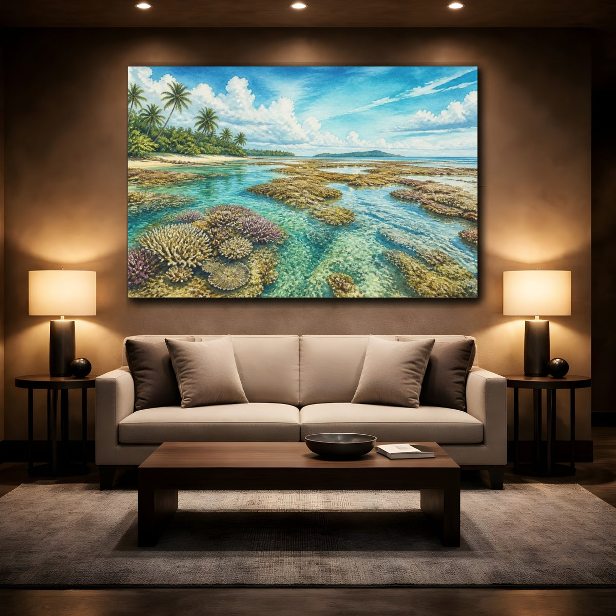 Mockup 2. Coastal Coral Reef Garden shown as canvas print