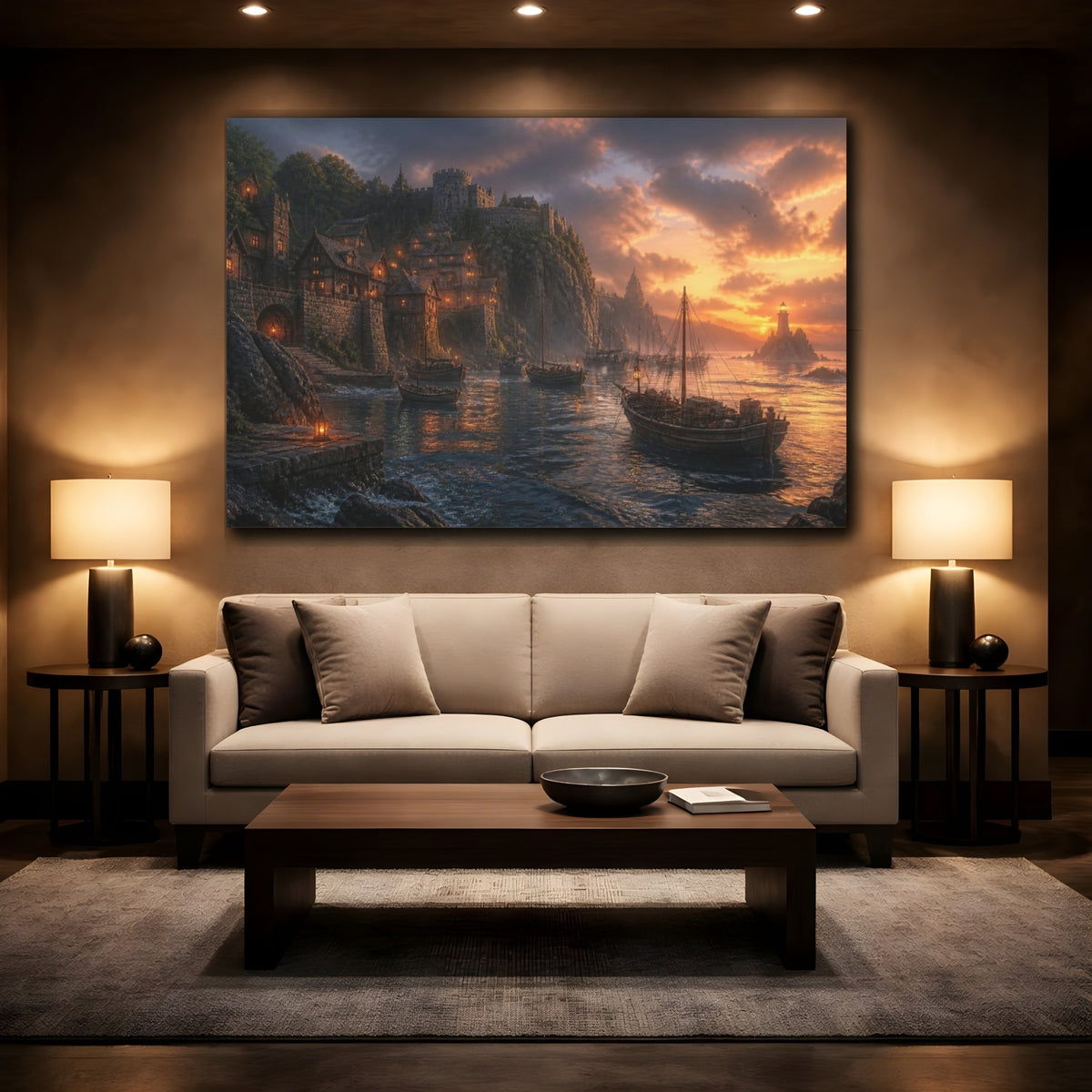 Mockup 2. Coastal Landscape At Sunset shown as canvas print