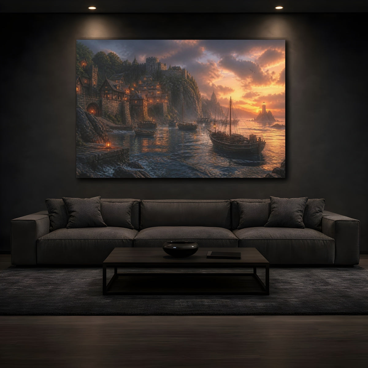 Mockup 3. Coastal Landscape At Sunset shown as canvas print
