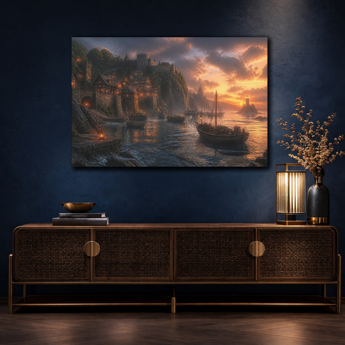 Mockup 4. Coastal Landscape At Sunset shown as canvas print