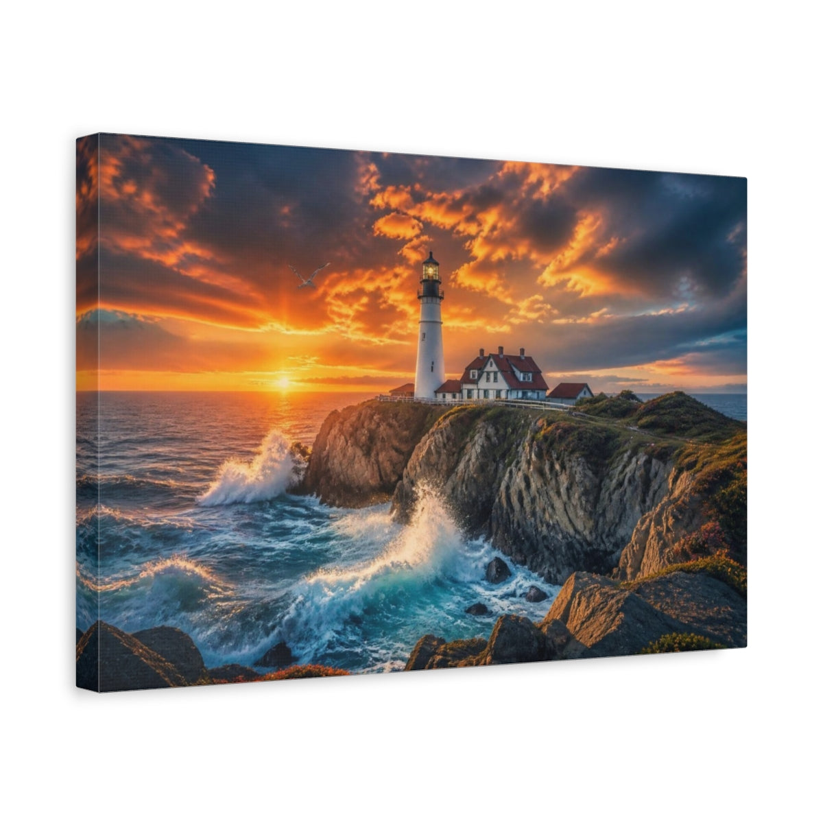 Side Mockup 4. Coastal Lighthouse Landscape shown as canvas print