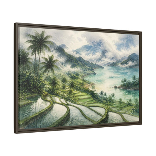 Main Mockup. Coastal Rice Terrace Landscape shown as framed canvas print