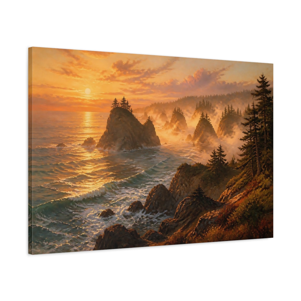 Main Mockup. Coastal Sea Stack Landscape shown as canvas print