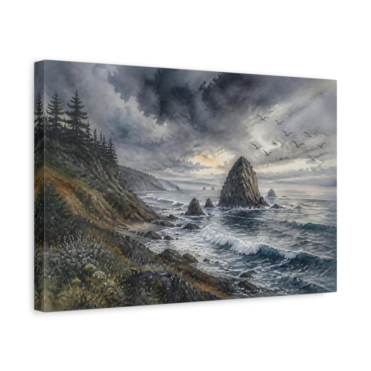 Side Mockup 4. Coastal Sea Stack Landscape shown as canvas print