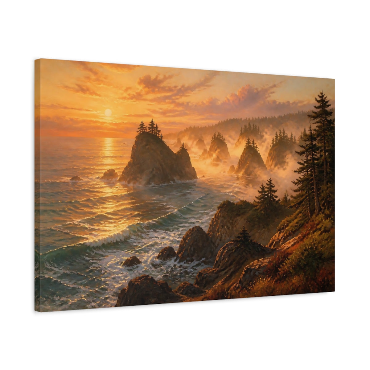 Side Mockup 2. Coastal Sea Stack Landscape shown as canvas print