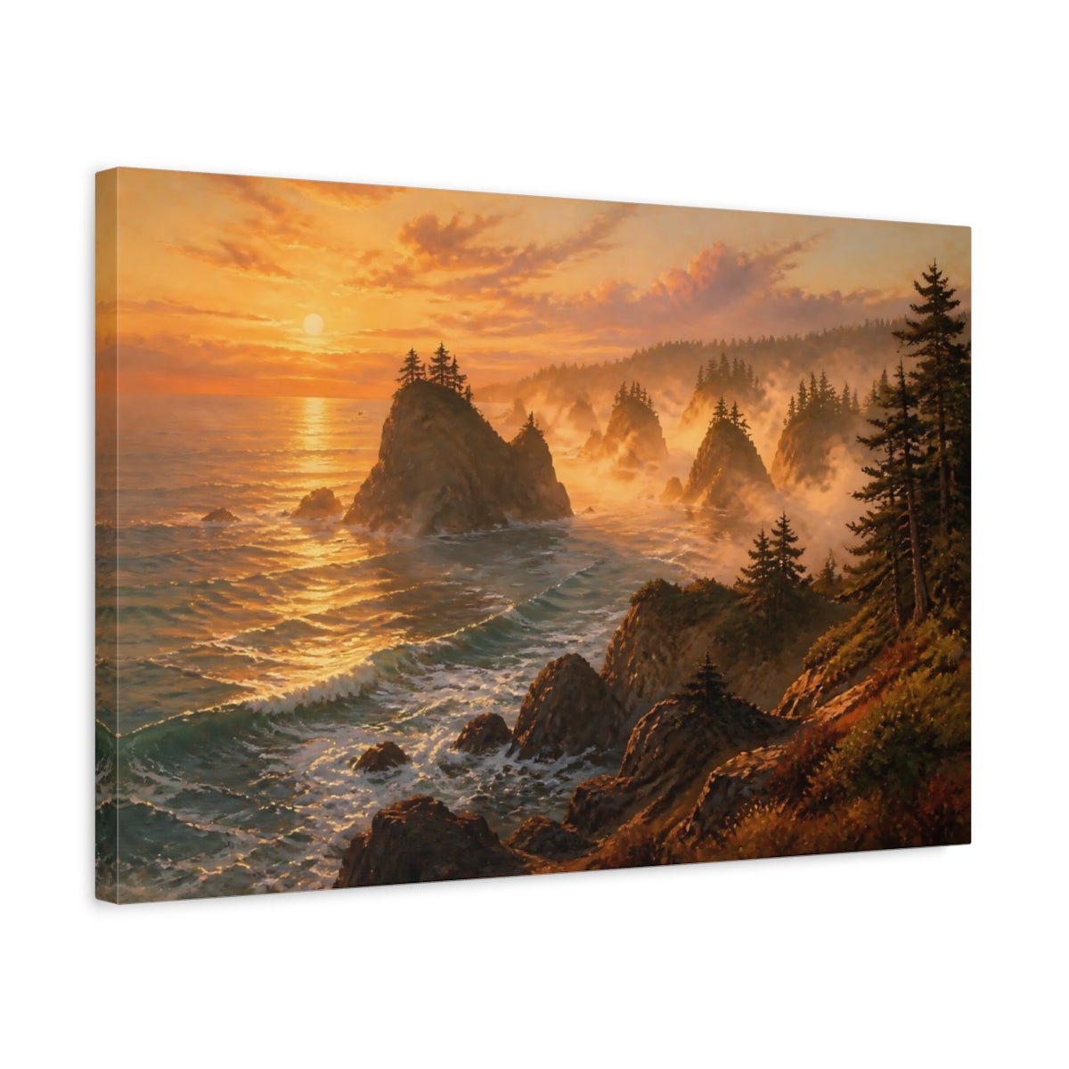 Side Mockup 3. Coastal Sea Stack Landscape shown as canvas print