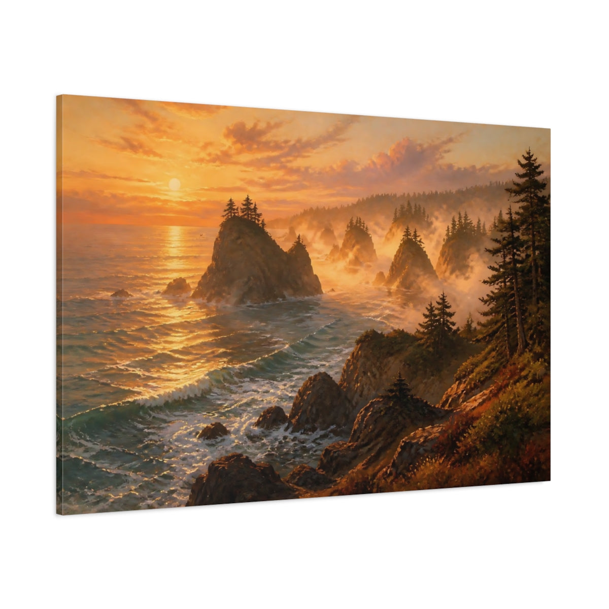 Side Mockup 1. Coastal Sea Stack Landscape shown as canvas print