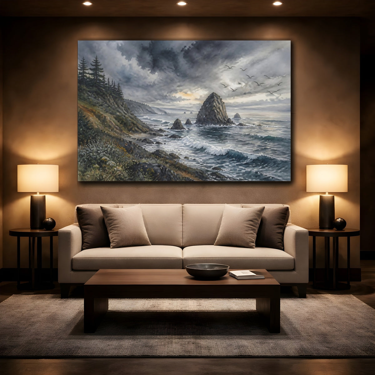 Mockup 2. Coastal Sea Stack Landscape shown as canvas print