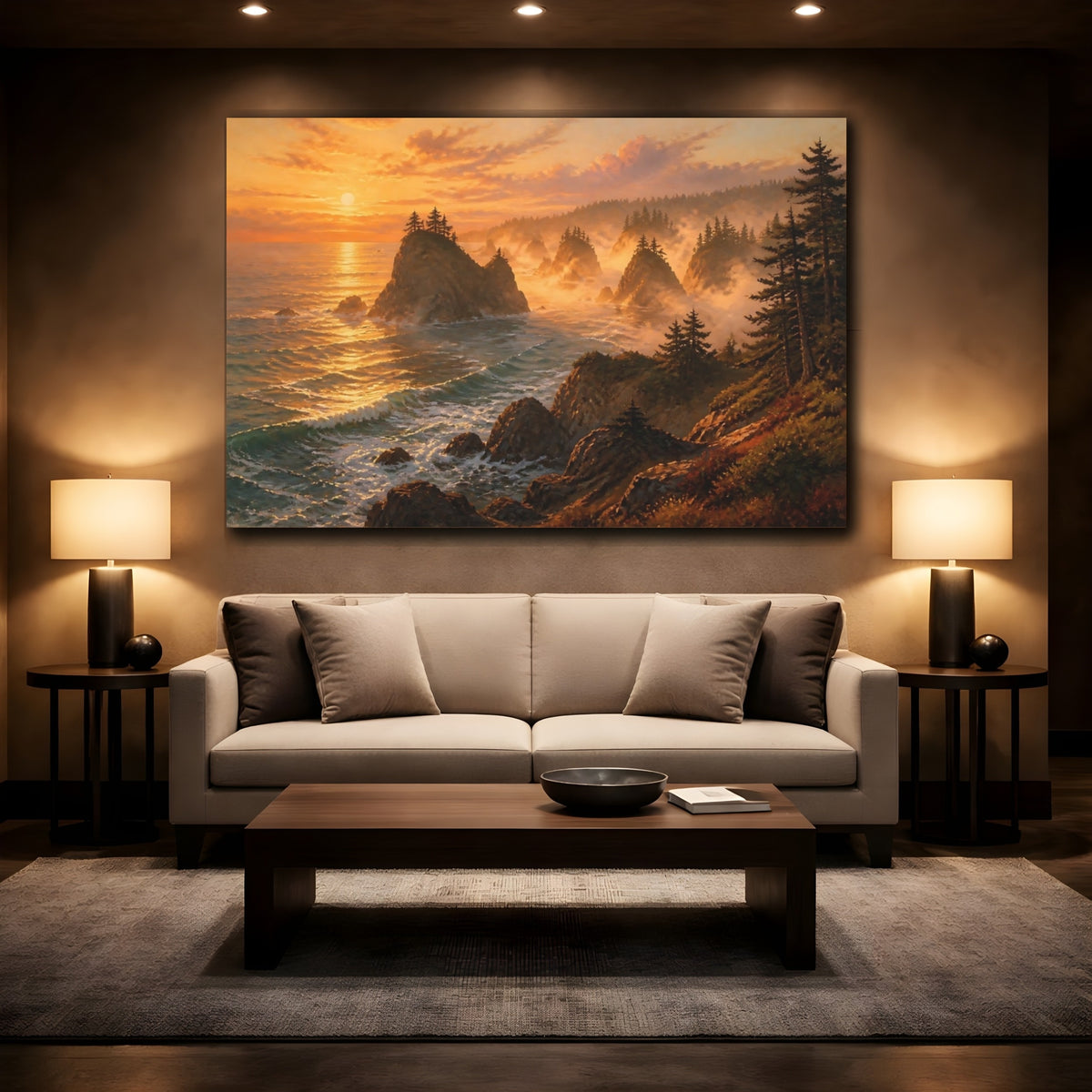 Mockup 2. Coastal Sea Stack Landscape shown as canvas print