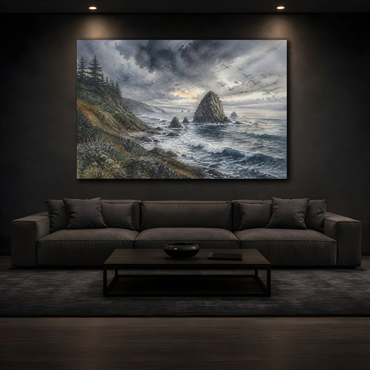 Mockup 3. Coastal Sea Stack Landscape shown as canvas print