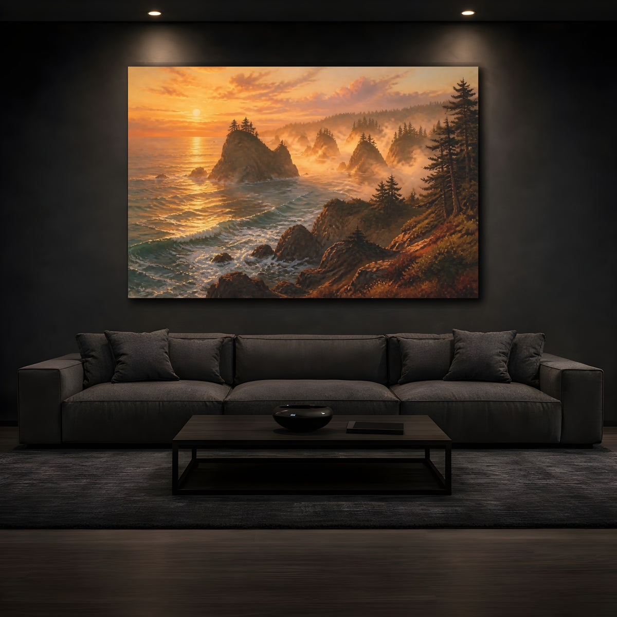 Mockup 3. Coastal Sea Stack Landscape shown as canvas print