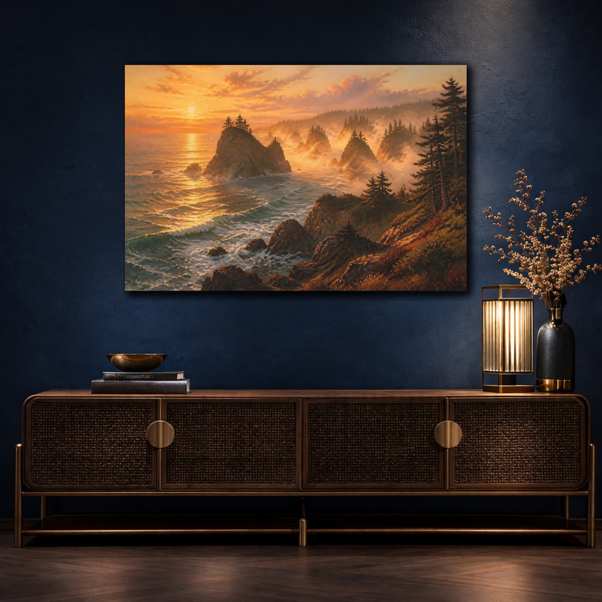Mockup 4. Coastal Sea Stack Landscape shown as canvas print