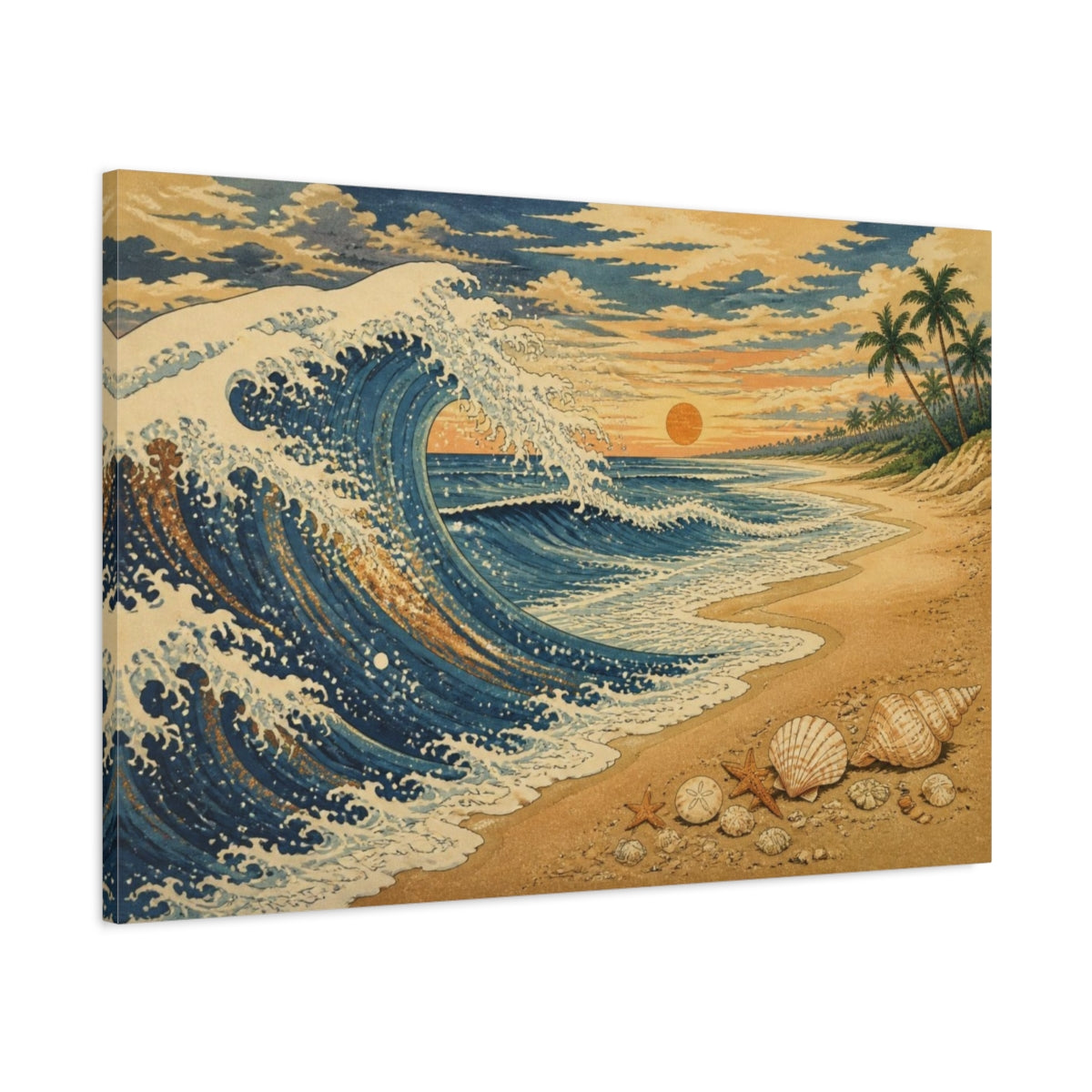 Main Mockup. Coastal Wave With Shells shown as canvas print