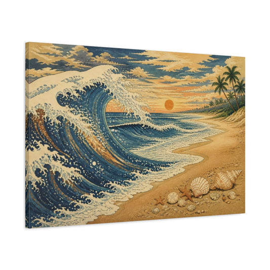 Main Mockup. Coastal Wave With Shells shown as canvas print