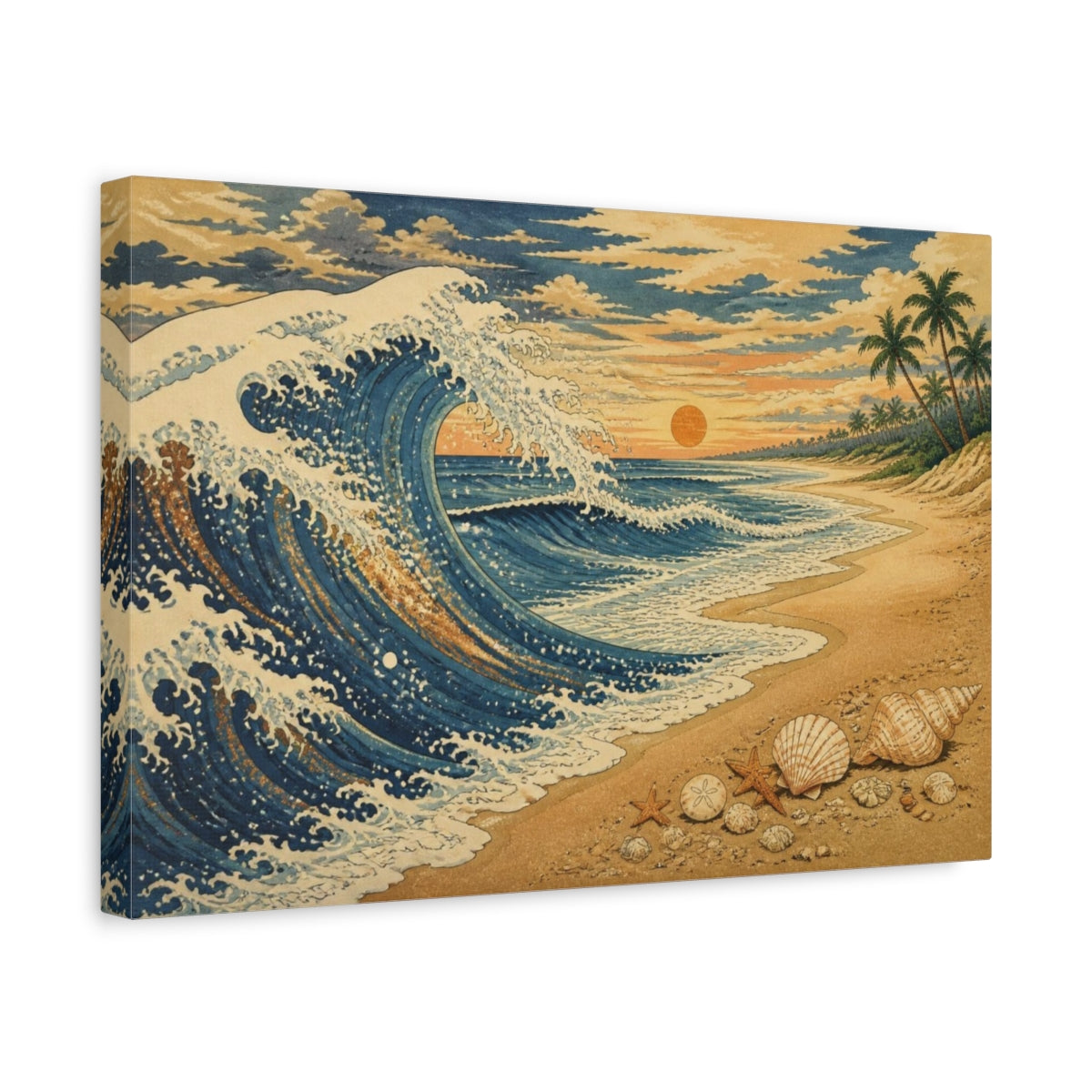 Side Mockup 4. Coastal Wave With Shells shown as canvas print