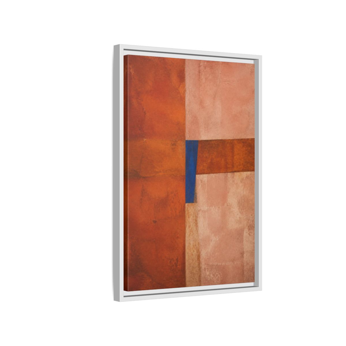 Side Mockup 1. Cobalt Wedge On Rust Blocks shown as framed canvas print