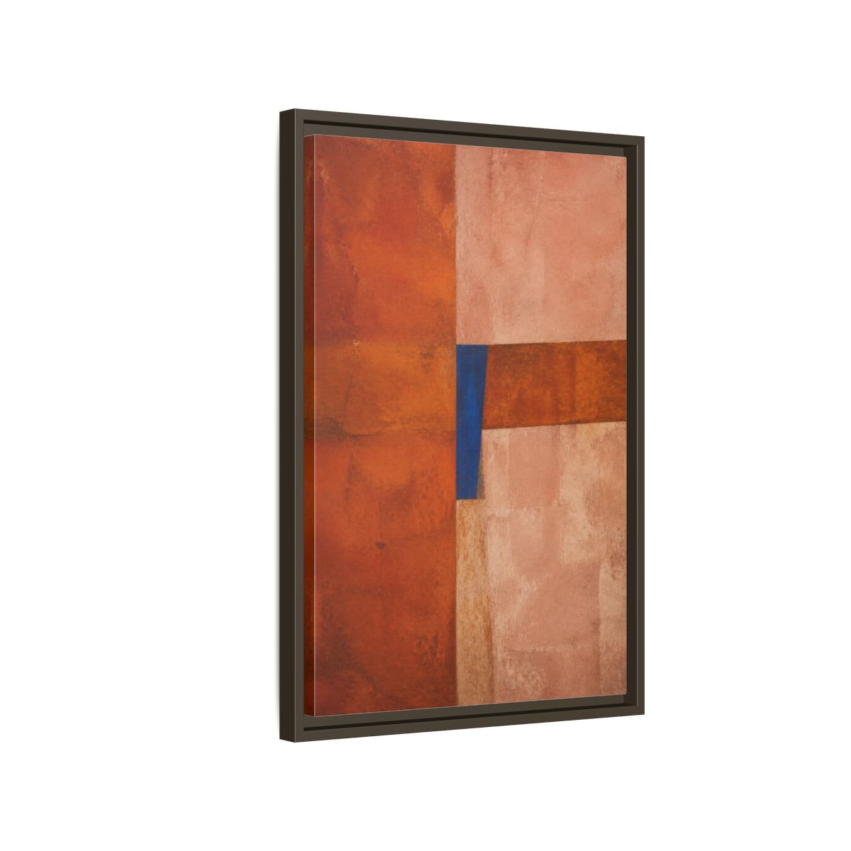 Side Mockup 2. Cobalt Wedge On Rust Blocks shown as framed canvas print