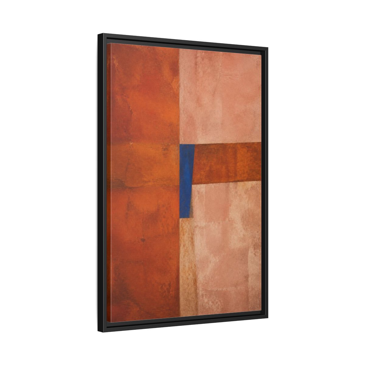 Side Mockup 14. Cobalt Wedge On Rust Blocks shown as framed canvas print