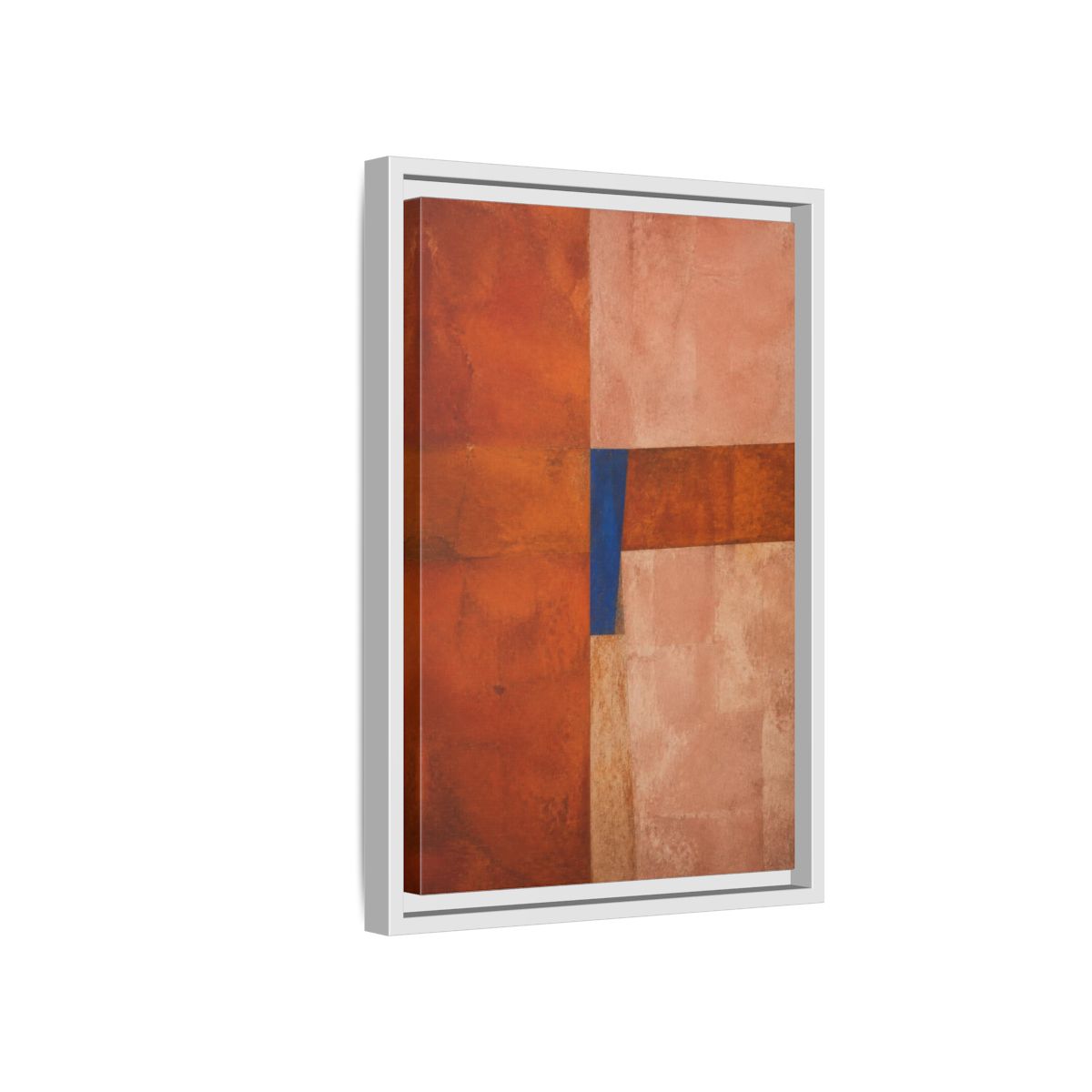 Side Mockup 4. Cobalt Wedge On Rust Blocks shown as framed canvas print