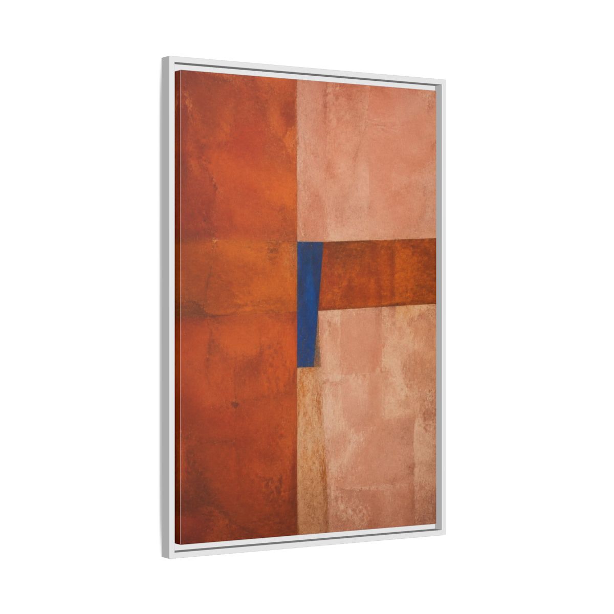 Side Mockup 9. Cobalt Wedge On Rust Blocks shown as framed canvas print