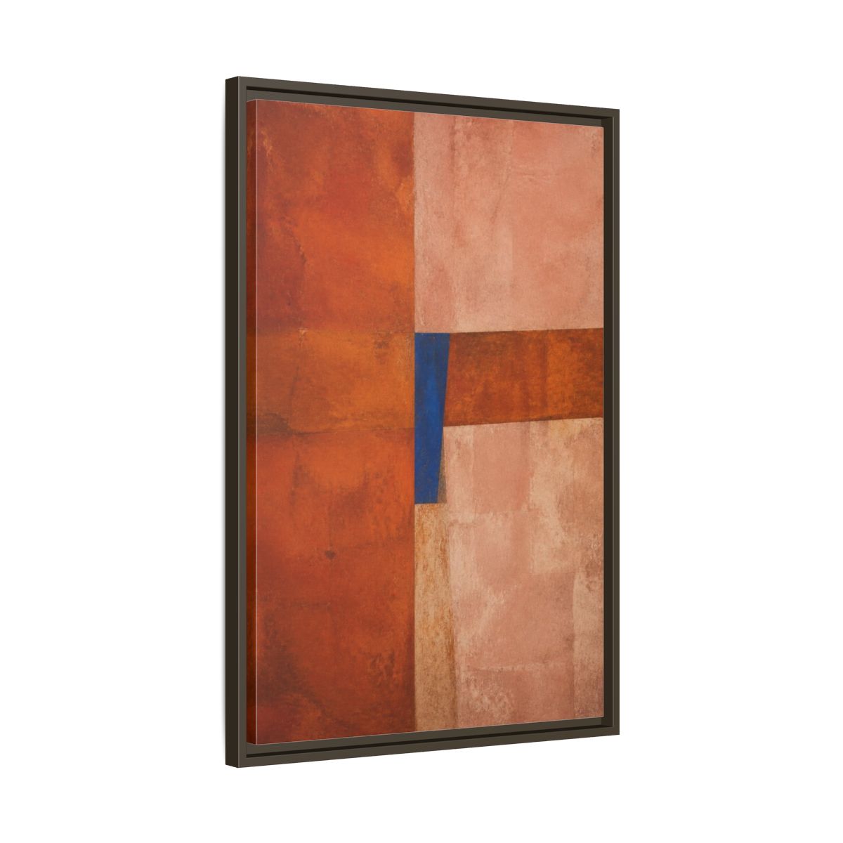 Side Mockup 11. Cobalt Wedge On Rust Blocks shown as framed canvas print