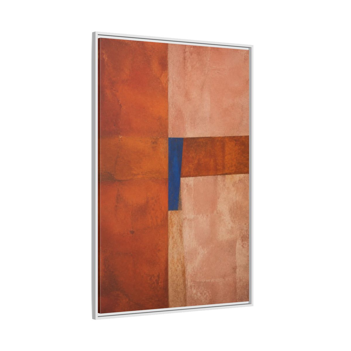 Side Mockup 7. Cobalt Wedge On Rust Blocks shown as framed canvas print