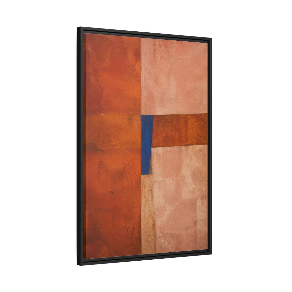 Side Mockup 13. Cobalt Wedge On Rust Blocks shown as framed canvas print