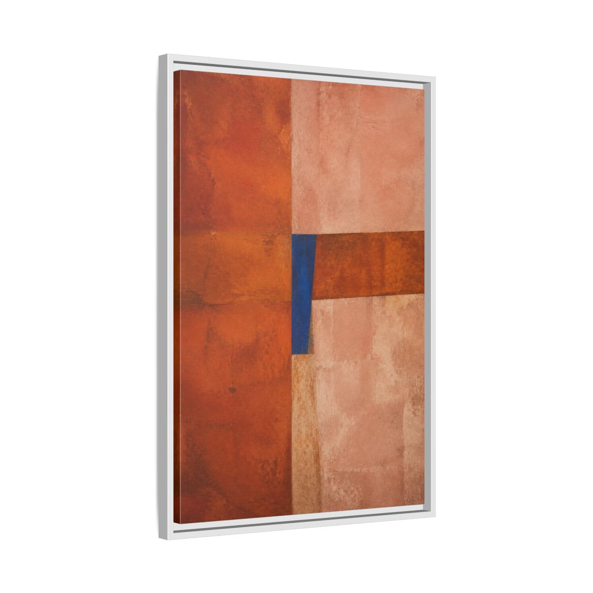 Side Mockup 10. Cobalt Wedge On Rust Blocks shown as framed canvas print