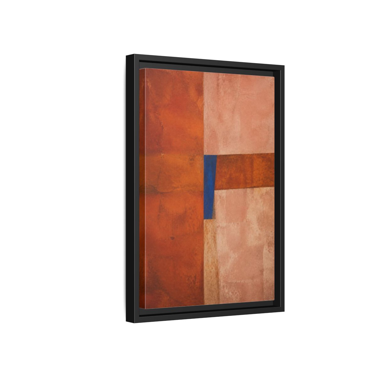 Side Mockup 6. Cobalt Wedge On Rust Blocks shown as framed canvas print