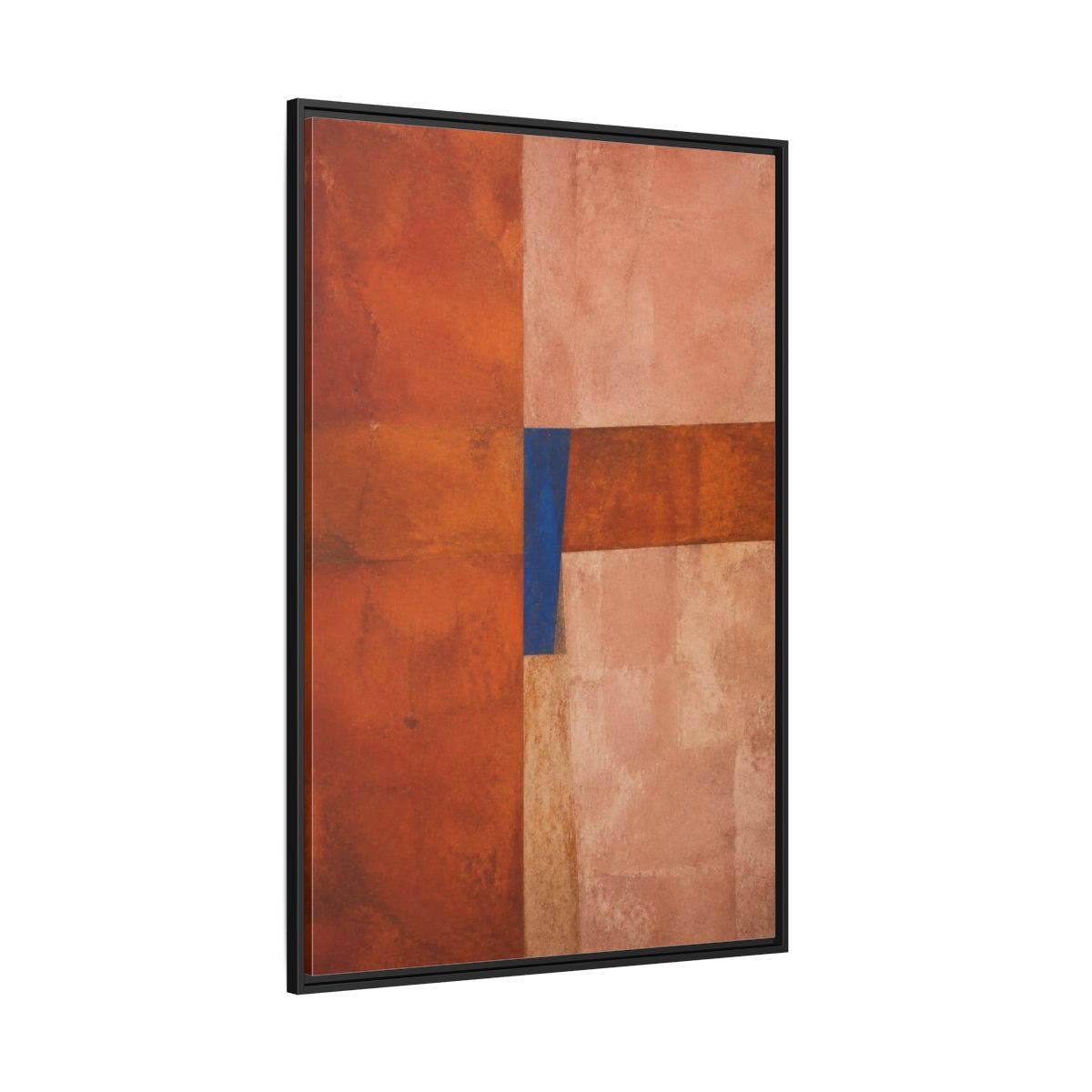 Side Mockup 12. Cobalt Wedge On Rust Blocks shown as framed canvas print