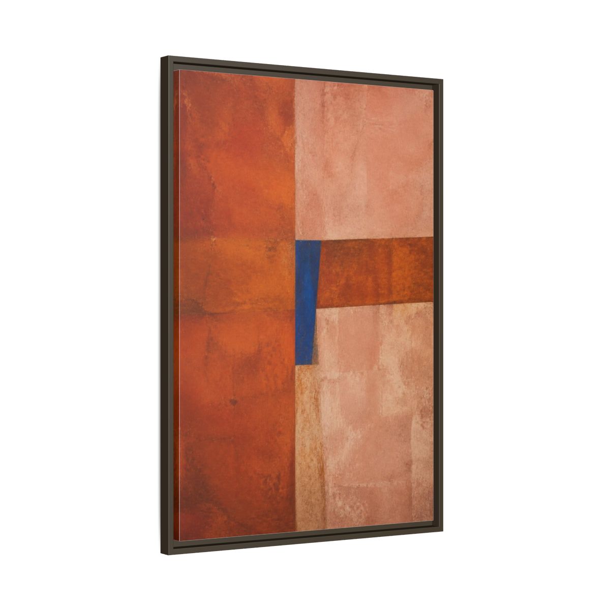 Main Mockup. Cobalt Wedge On Rust Blocks shown as framed canvas print