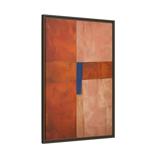 Main Mockup. Cobalt Wedge On Rust Blocks shown as framed canvas print