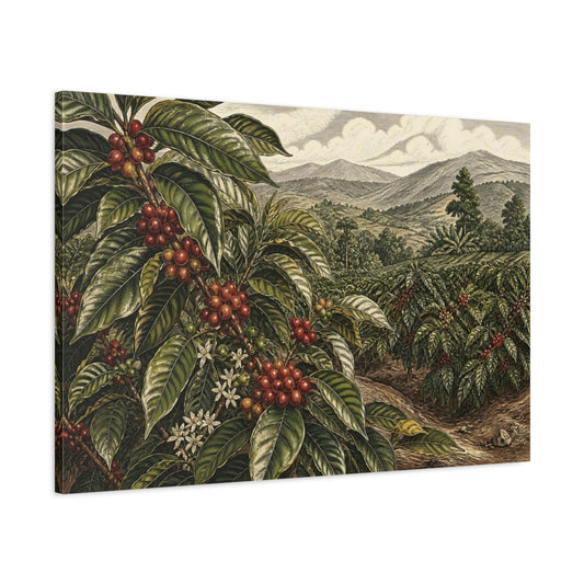 Main Mockup. Coffee Plant Landscape shown as canvas print
