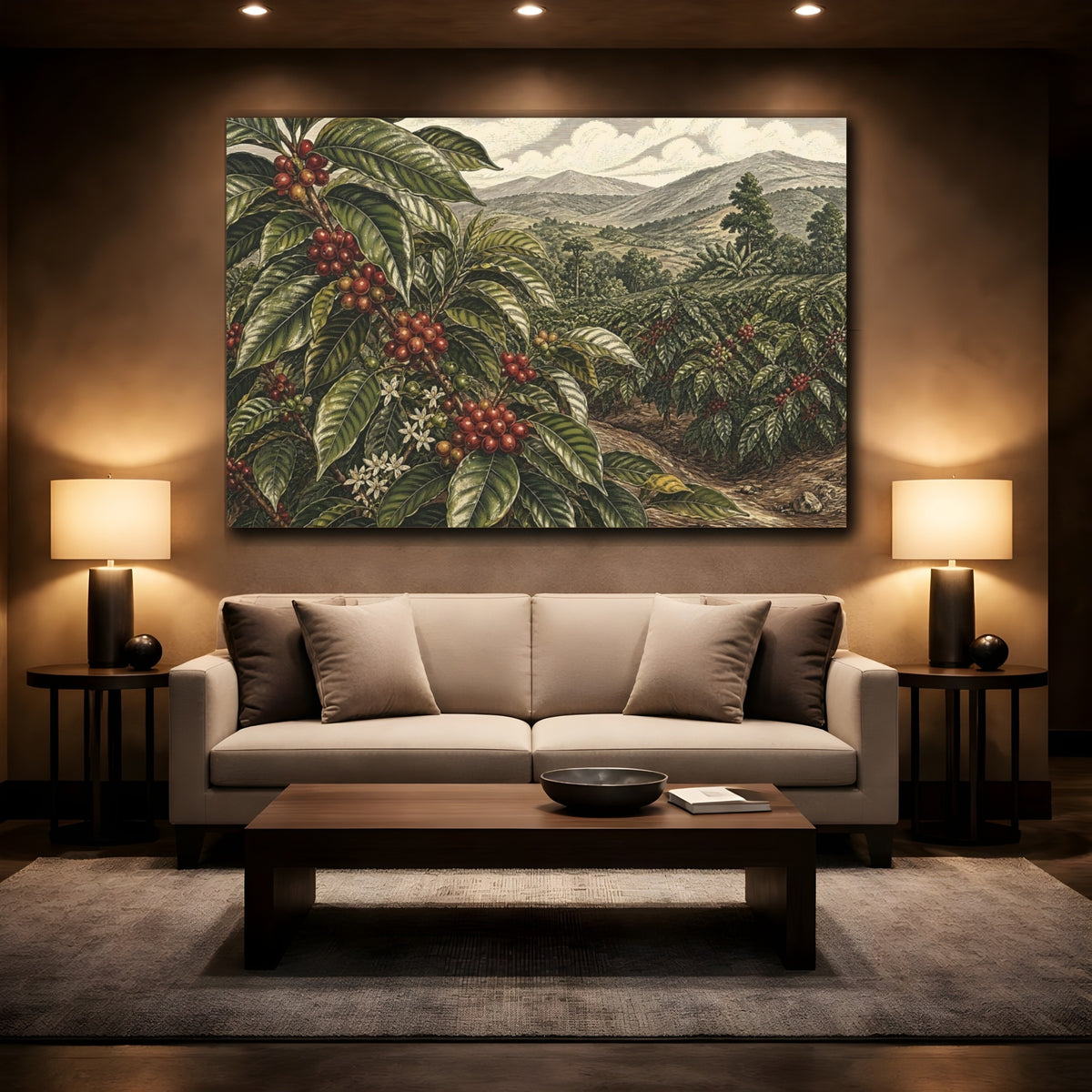 Mockup 2. Coffee Plant Landscape shown as canvas print