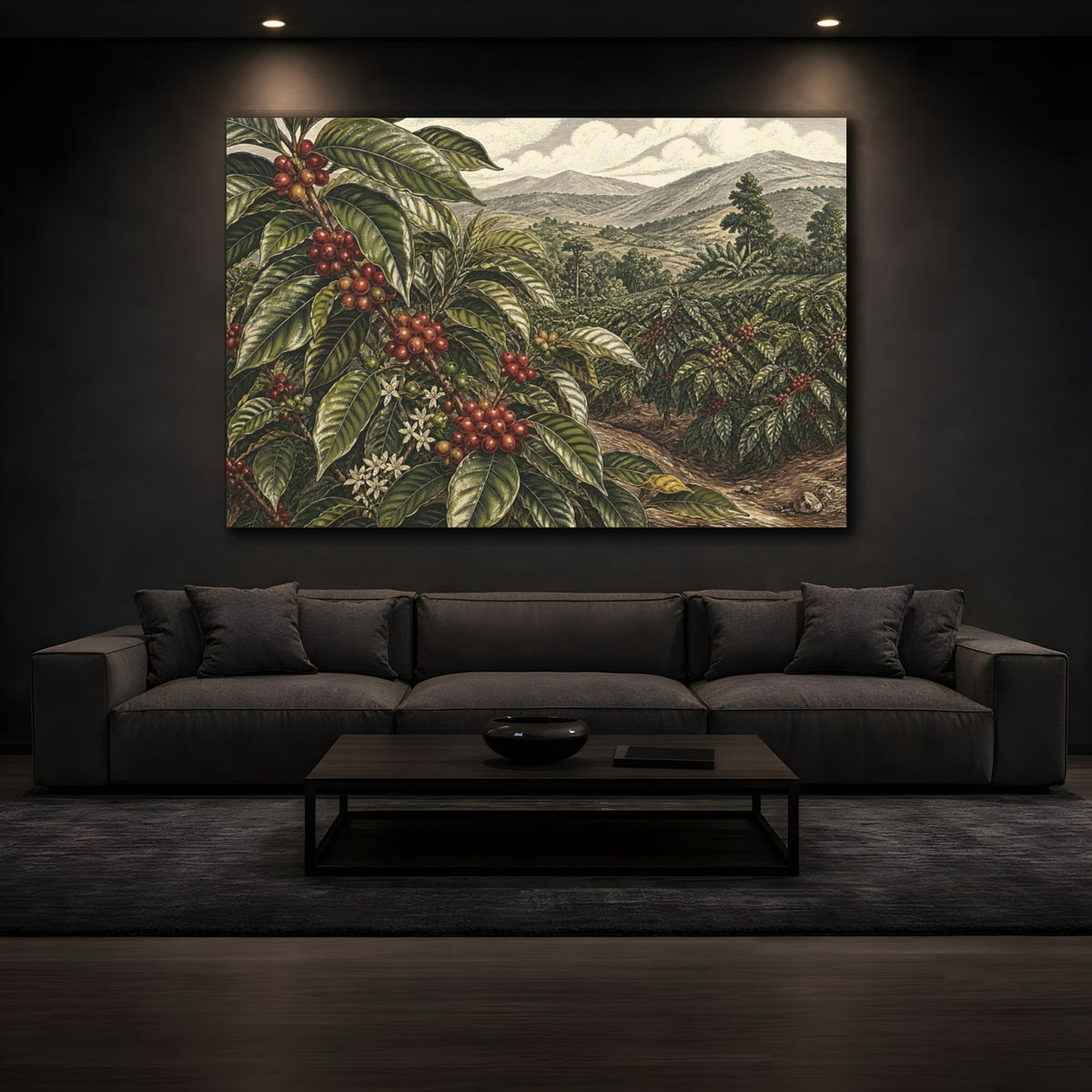 Mockup 3. Coffee Plant Landscape shown as canvas print