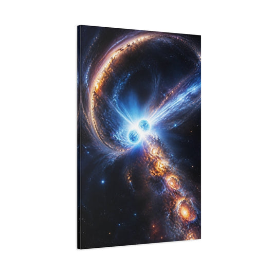 Main Mockup. Colliding Blue Binary Stars shown as canvas print