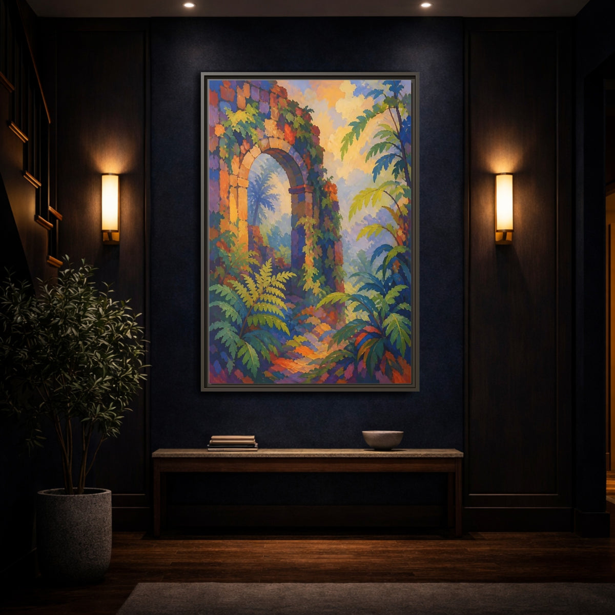 Mockup 4. Colorful Stone Archway shown as framed canvas print