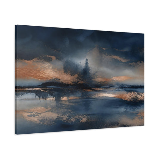 Main Mockup. Copper Lighthouse Seascape shown as canvas print