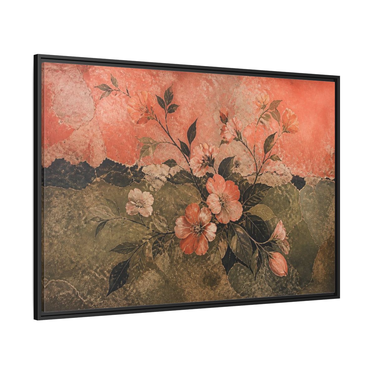 Side Mockup 12. Coral Blossom Fresco shown as framed canvas print