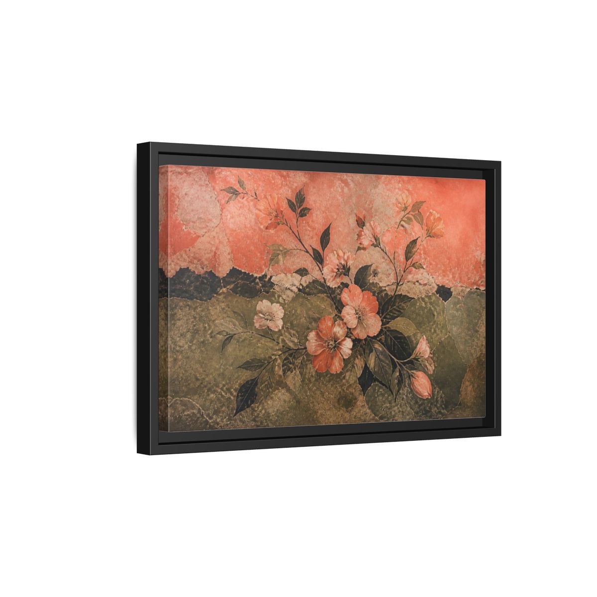 Side Mockup 6. Coral Blossom Fresco shown as framed canvas print