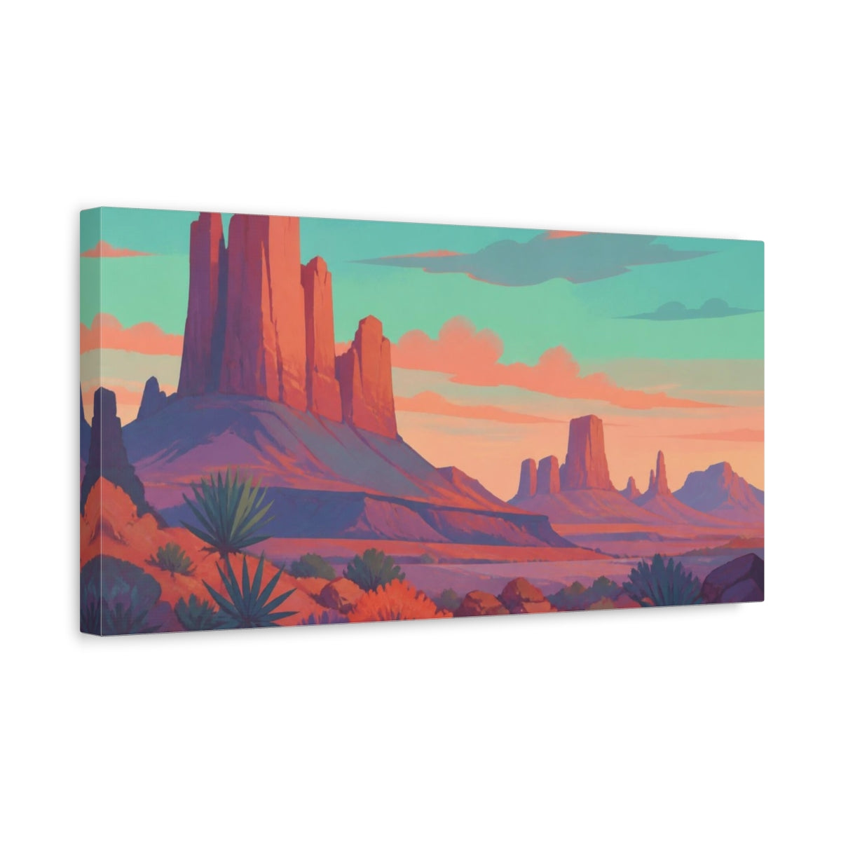 Side Mockup 3. Coral Desert Buttes shown as canvas print