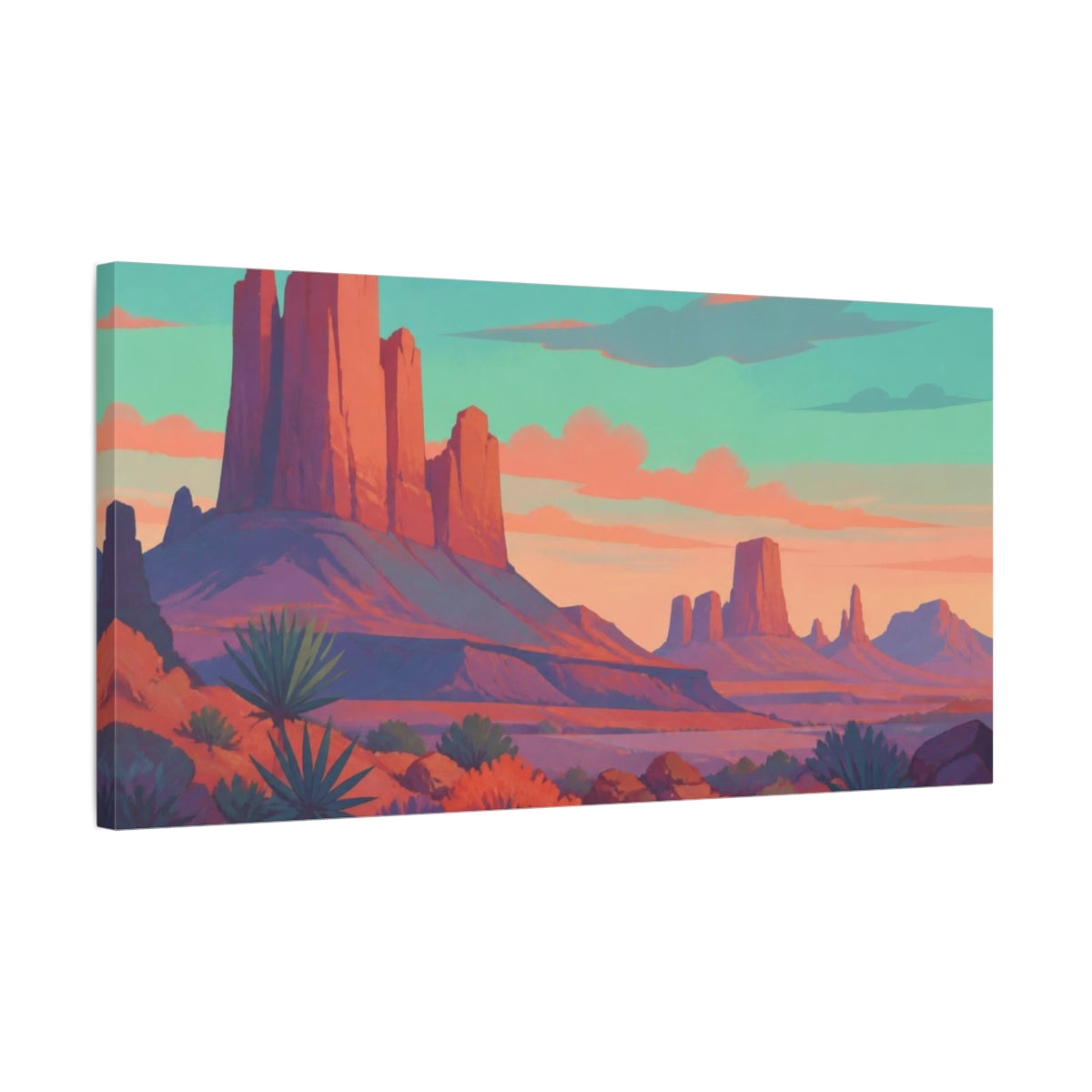Side Mockup 1. Coral Desert Buttes shown as canvas print