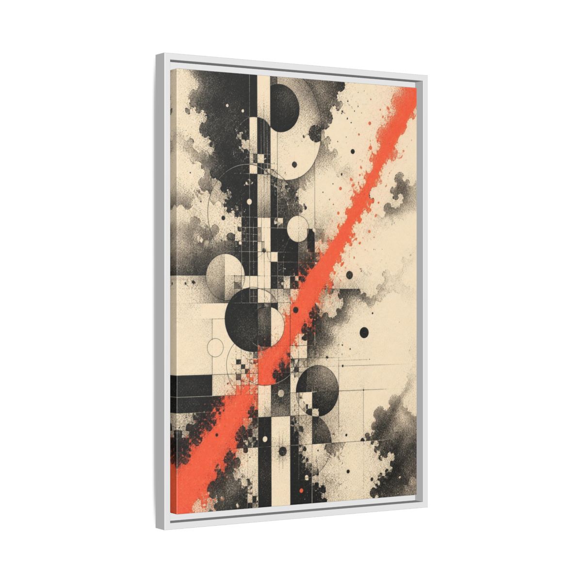 Side Mockup 10. Coral Diagonal Geometric Grid shown as framed canvas print