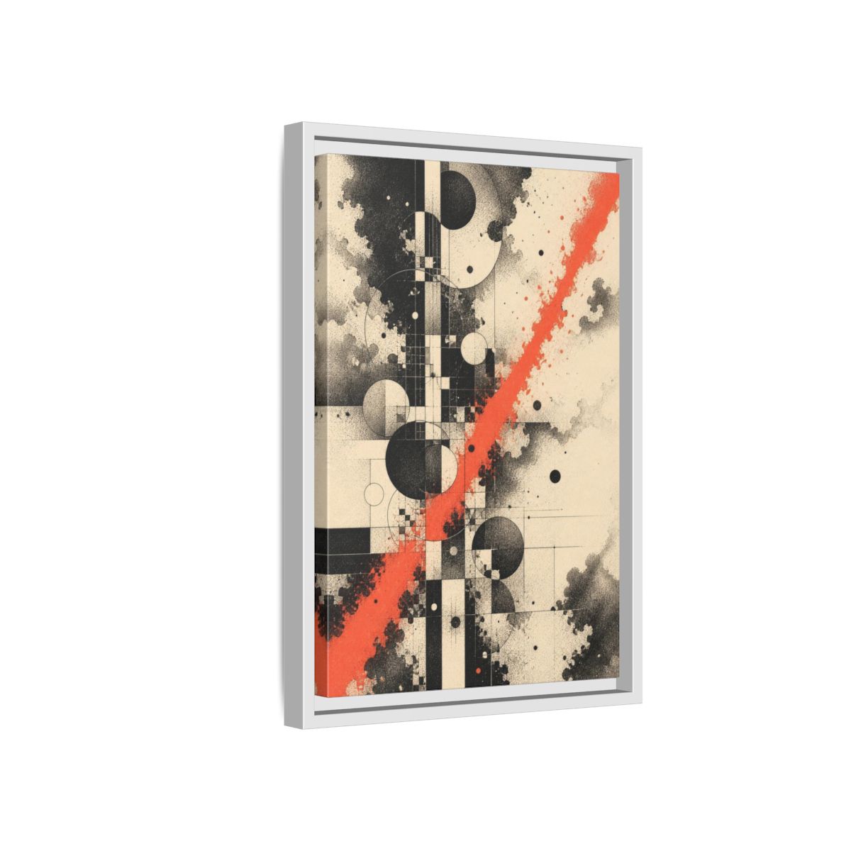 Side Mockup 4. Coral Diagonal Geometric Grid shown as framed canvas print