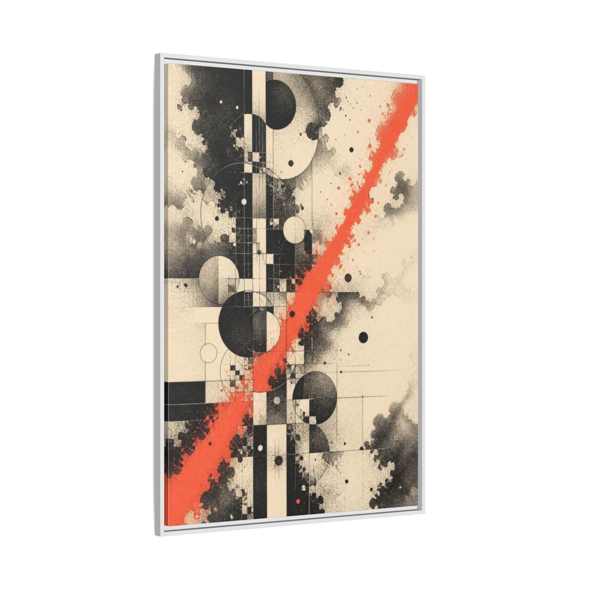Side Mockup 7. Coral Diagonal Geometric Grid shown as framed canvas print