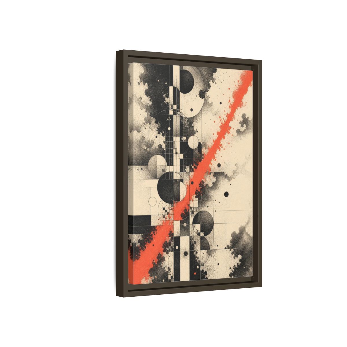 Side Mockup 5. Coral Diagonal Geometric Grid shown as framed canvas print