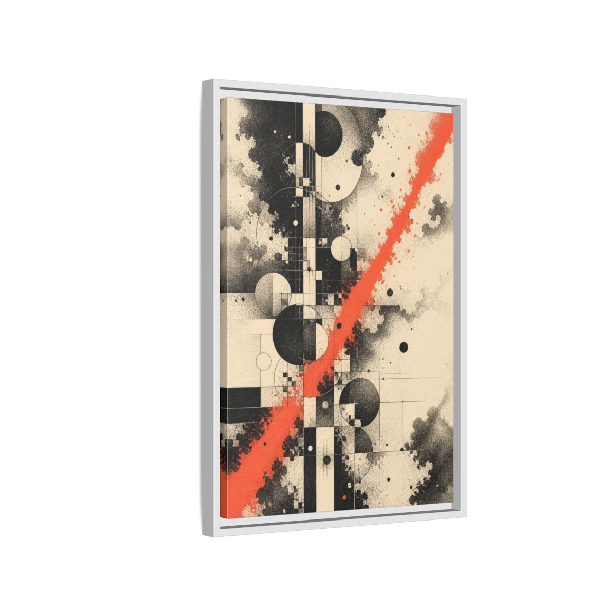 Side Mockup 1. Coral Diagonal Geometric Grid shown as framed canvas print